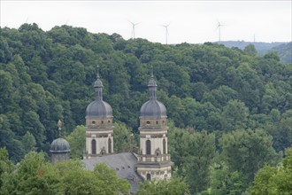 Monastery church in Schöntal, monastery, Cistercian monastery, Cistercians, wind turbine, wind