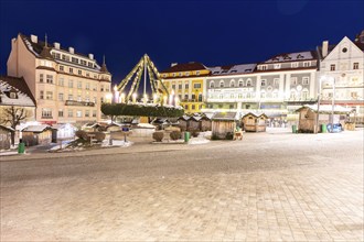 Advent atmosphere, world's largest hanging Advent wreath, main square of Mariazell, blue hour in