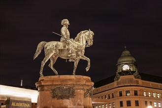 Monument, equestrian statue, Emperor Franz Josef I, in front of the Albertina, night shot, Vienna,