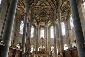 Interior view, Gothic vault, St Michael's Church, Schwäbisch Hall, Old Town, Kocher Valley, Kocher,