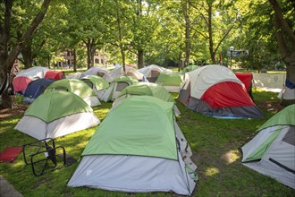 Ann Arbor, Michigan, Tents set up by students at the University of Michigan on May 20, 2024 in