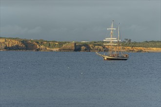 Large traditional sailing boat in a bay on the Atlantic. Camaret sur mer, Crozon, Finistere,