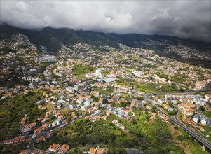 Aerial drone view of Funchal town, Madeira island, Portugal, Europe