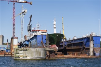 Svendborg harbour, shipping, dry dock, ship, repair, crane, Baltic Sea, Fyn, Fyn Island, Denmark,