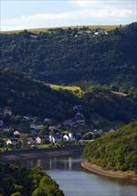 Elevated view of the river Our with the village of Stolzembourg, Our National Park, Ardennes,