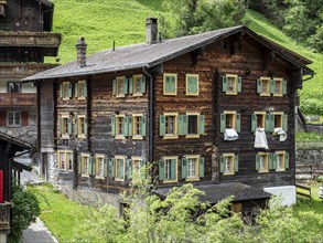 Village Binn, Binna, traditional wooden houses, Valais, Switzerland, Europe