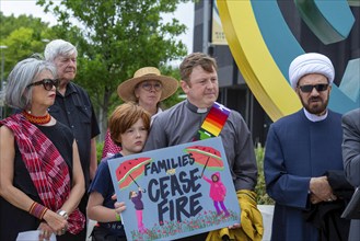 Detroit, Michigan USA, 15 July 2024, Interfaith leaders gathered at Wayne State University to rally