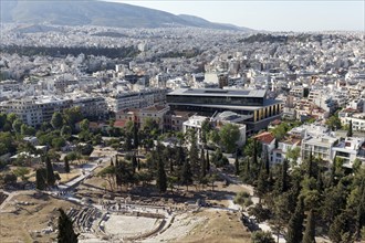 Modern Acropolis Museum and Theatre of Dionysus, view from the Acropolis, Athens, Greece, Europe