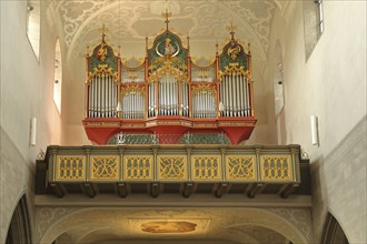 Organ and gallery, late Gothic Minster of Our Lady, interior view, Radolfzell, Untersee, Lake