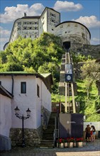 Passenger lift to the medieval fortress of Kufstein with the museum, Kufstein, Tyrol, Austria,