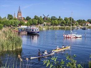 Havel cycle route, village Werder, peninsula with church and old mill, old city center at river