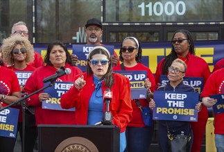 Detroit, Michigan USA, 30 October 2024, Congresswoman Haley Stevens speaks as members of United