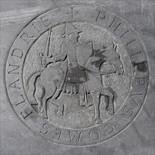 Commemorative plaque of Philip I Count of Flanders in 12th century, Nieuwpoort, West Flanders,