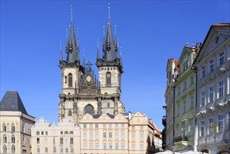 Towers of the Mother of God before Tyn Church, Old Town Square, Prague, Bohemia, Czech Republic,