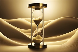 Minimalist hourglass illustration with abstract golden sand falling slowly, representing the