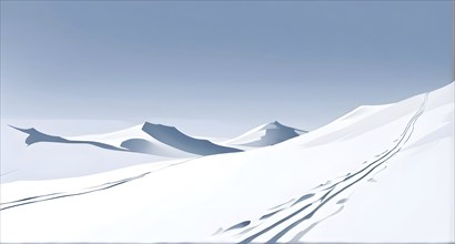 Simplified representation of ski tracks on a pristine snowy slope, created with bold, clean lines,