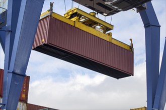 Close-up of the loading of a shipping container