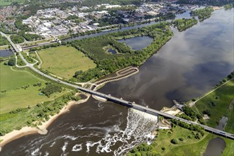 Geesthacht, Elbe, weir, lock, fish ladder, energy, power generation, hydropower plant, aerial view,