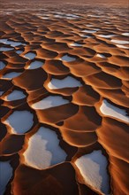 Aerial perspective of a salt and clay pan revealing the intricate patterns of its broken surface,