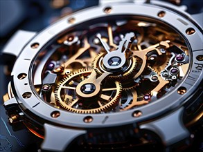 AI generated mechanical watch close up with shimmering digital component