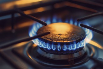 Close up of kitchen gas oven with burning flames. Generative Ai, AI generated