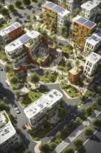 3d model render showcasing an urban neighborhood boasting ecological zero waste infrastructure with