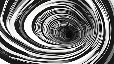 Abstract digital art capturing the essence of a black and white swirling tunnel in dynamic motion,