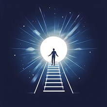 Vector illustration of a person going upstairs as symbol for self growth and personal development,