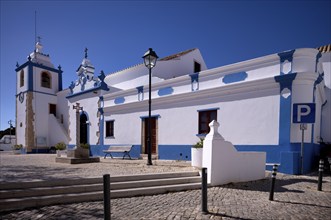 Parish church Igreja Matriz de Alvor, renovated in 2024, now with blue mouldings, Alvor, Algarve,