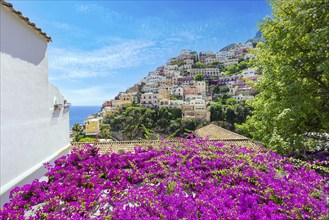 Scenic views of Positano Italian colorful architecture and landscapes on Amalfi Coast in Italy