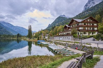 Hintersee in autumn colours, Ramsau, Berchtesgaden National Park, Berchtesgadener Land district,