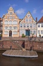 Gabled houses and old half-timbered houses with the harbour basin of the Old Hanseatic Harbour