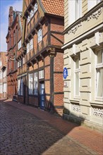 Buildings with different architectural styles in the historic centre of Stade, Hanseatic city,