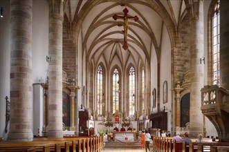 Interior view, nave, choir, parish church, parish church of St Nicholas, Merano, Merano, South