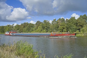 Cargo ship, Elbe-Havel Canal near Wusterwitz, Brandenburg, Germany, Europe