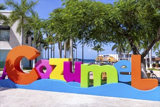 Big Cozumel Letters at the central plaza of San Miguel de Cozumel near ocean Malecon and Cancun