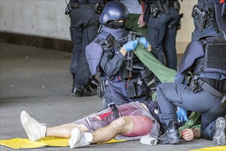 Baden-Württemberg police anti-terror exercise in the stadium. In the run-up to the European