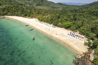 Farang or Charlie Beach seen from the air, Koh Mook Island, Andaman Sea, Thailand, Asia