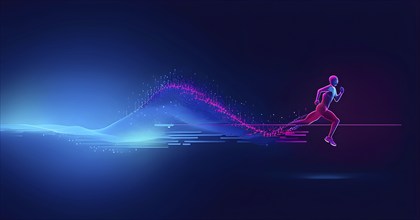 Illustration of a wave of vibrant data points shaping into a runner silhouette, conveying speed and