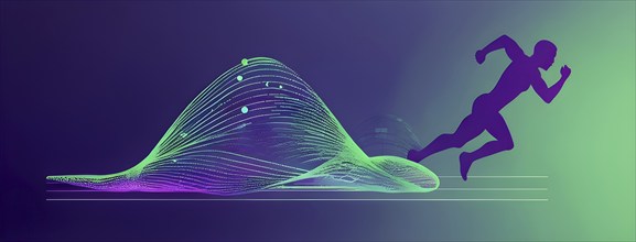 Illustration of a wave of vibrant data points shaping into a runner silhouette, conveying speed and