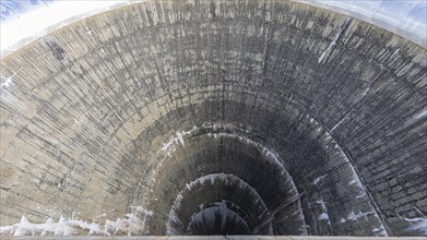 View of the concrete dam wall of the Moiry dam, near Grimentz, Val d'Anniviers, Valais Alps, Canton