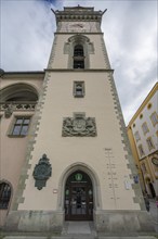 The old town hall tower with tower clock, Passau, Lower Bavaria, Bavaria, Germany, Europe