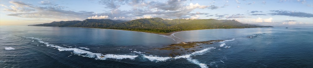 Panorama, aerial view, Marino Ballena National Park, Osa National Park, headland and sea of the