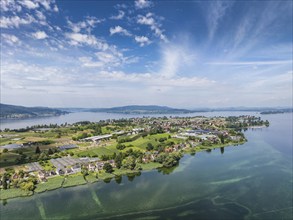 Aerial view of the island of Reichenau seen from the north, on the horizon from the left the