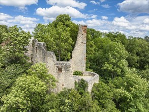 Aerial view of the Hornstein castle ruins, Höhenenburg, Bingen, Sigmaringen district, Swabian Alb,