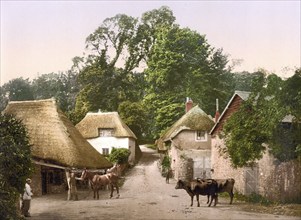 Cockington Forge, Torquay, England, Historic, digitally restored reproduction from a 19th century