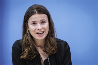 Luisa Neubauer, climate protection activist, recorded at a press conference on new constitutional