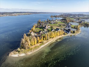 Aerial view of the north-western tip of the island of Reichenau with the district of Niederzell and