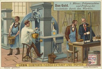 Picture series The gold, minting machine and testing of the gold pieces by the warden, Liebig