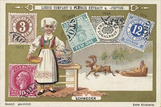 Series of historical valuable stamps, Sweden, Liebig picture, digitally restored reproduction of a